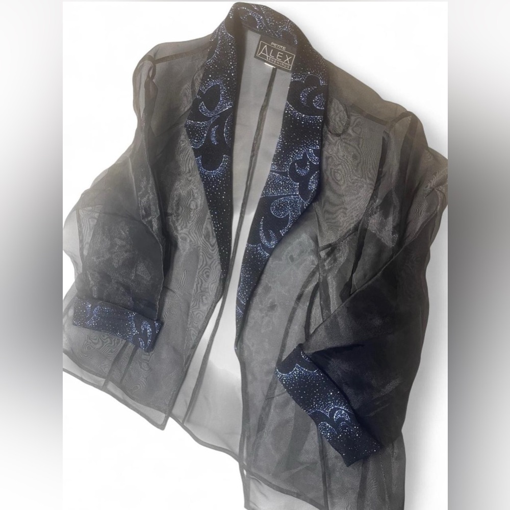 Alex Evenings Sheer Black Jacket with Blue Details